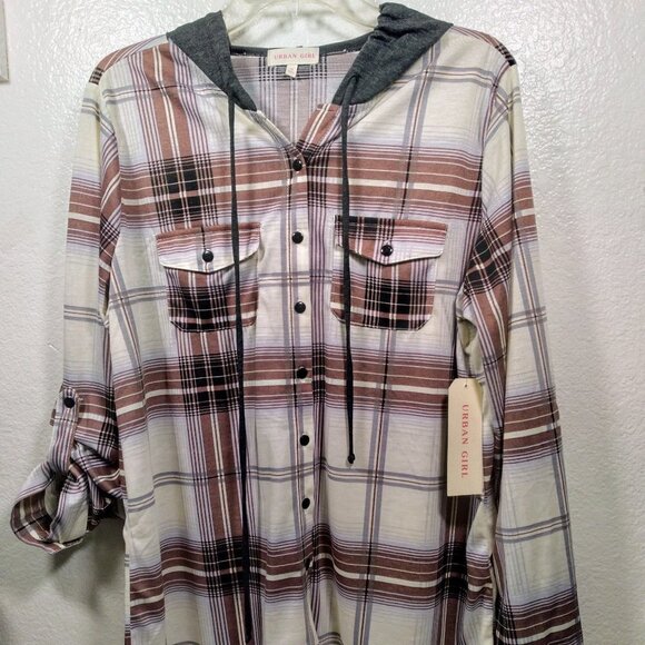 Urban Girl Plaid Button Down Hoodie 1X NWT - Picture 7 of 16